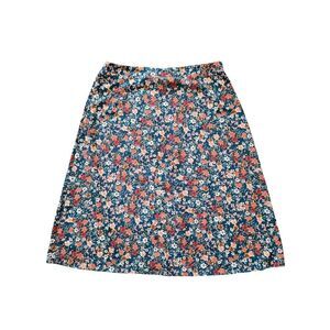 Curvy 4XL Floral A-Line Midi Skirt Navy Red Elastic Waist Cottagecore Plus Size